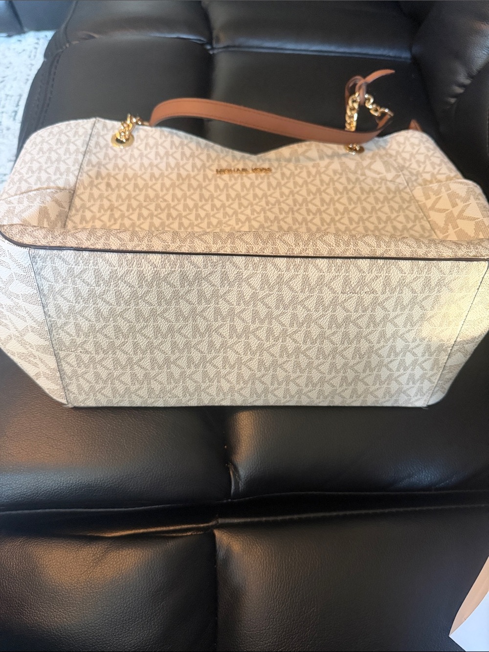 Michael Kors White & Brown Logo Chain-Handle Tote - Picture 5 of 5